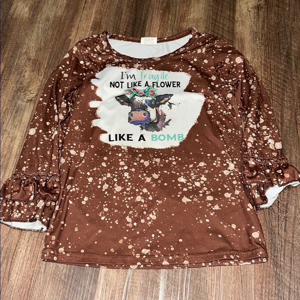 Girl Boutique Cow Shirt size 4t I’m‎ fragile not like a flower, like a bomb
